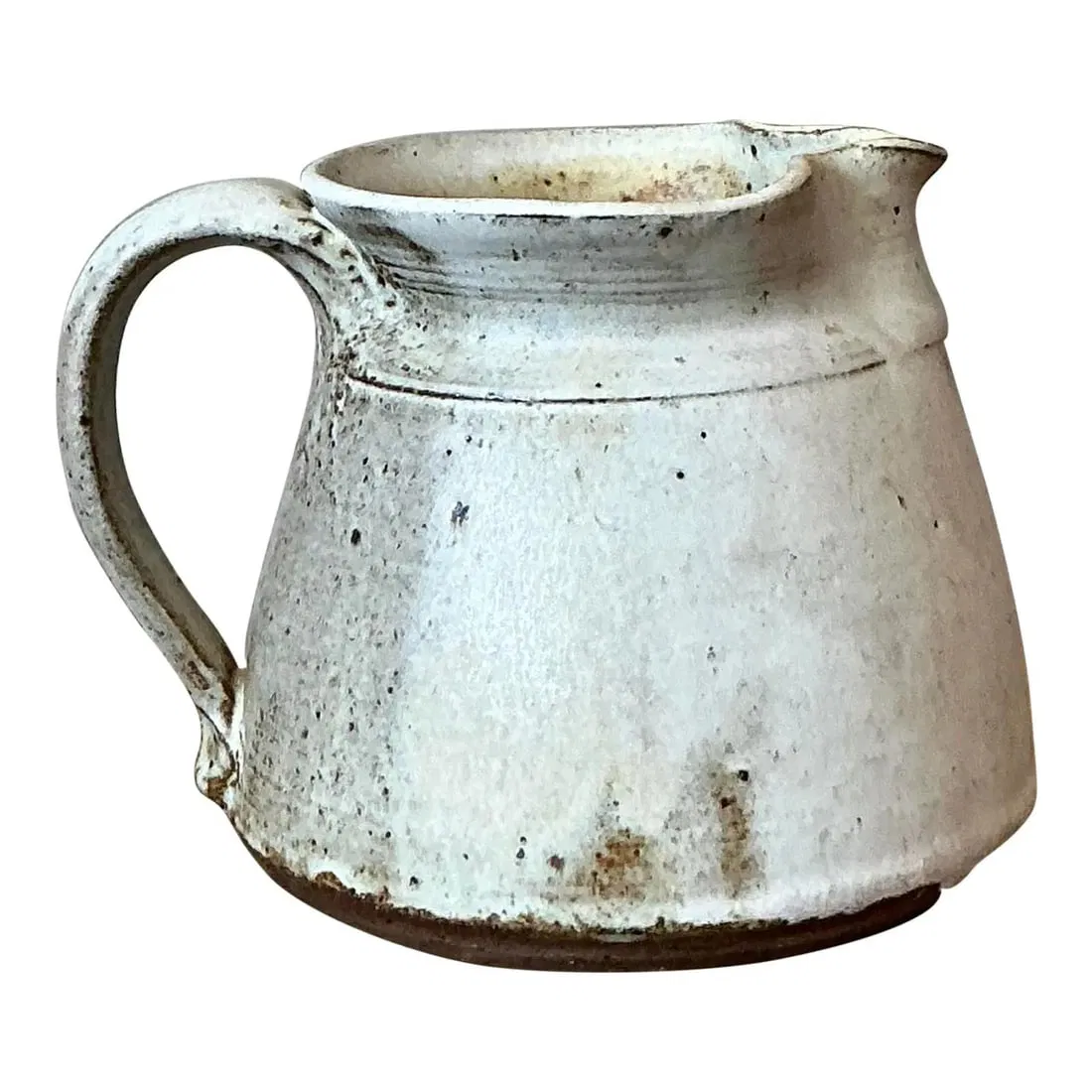 Handmade Mid-Century Signed Studio Pottery Pitcher with White Glaze