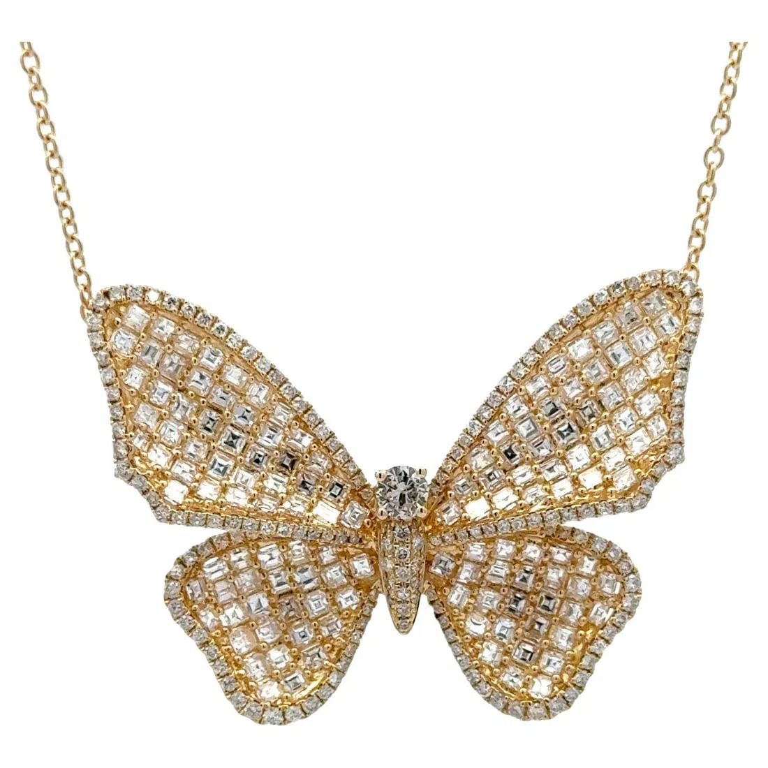 Harbor Diamonds 5.24 Carat Asscher Cut Diamond Butterfly Pendant Necklace in 18k Yellow Gold