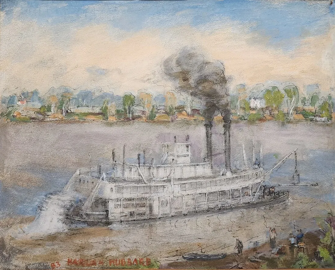 Harlan Hubbard 14x18 O/B Ohio River Paddlewheeler