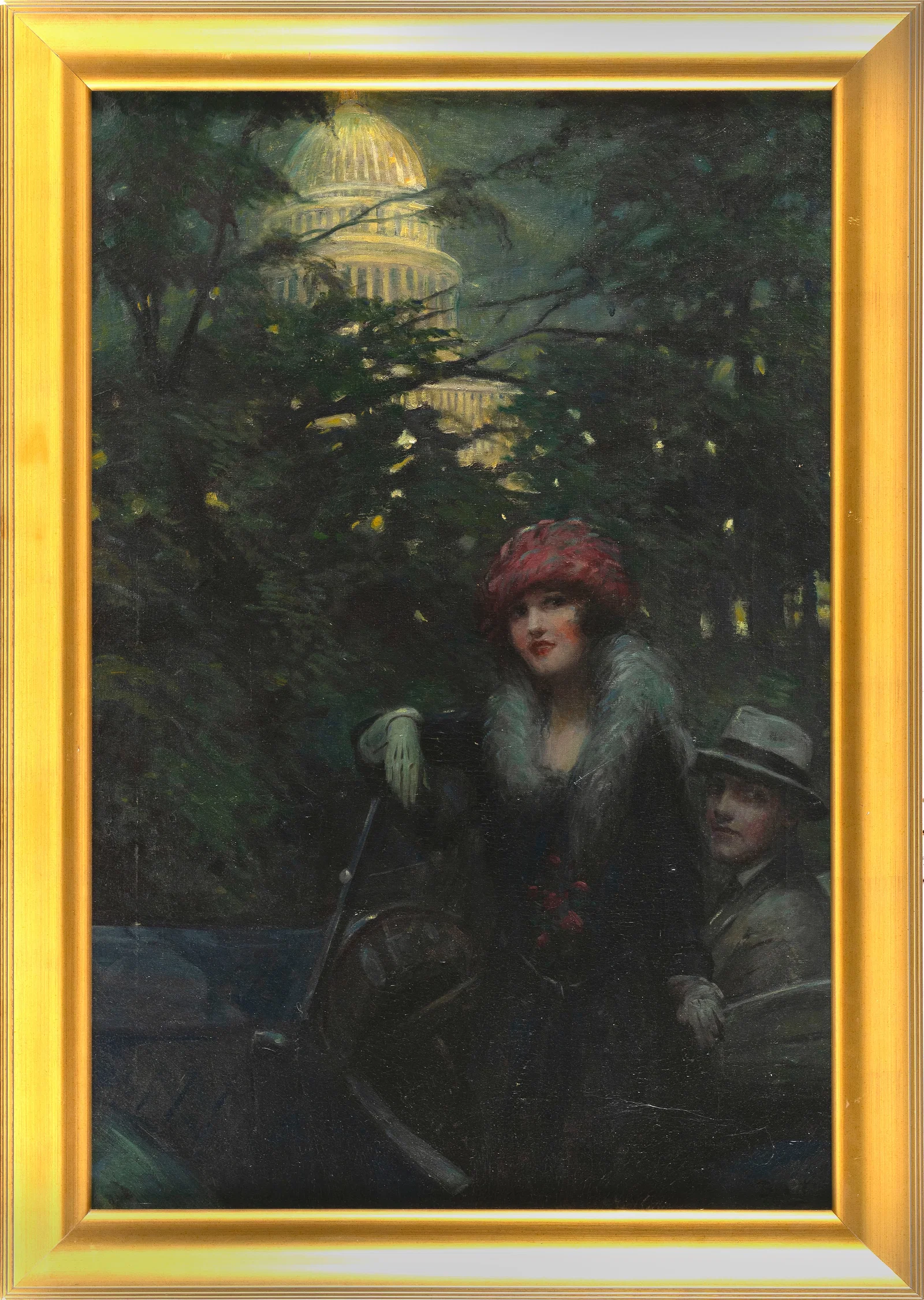 HAROLD MATTHEWS BRETT (Massachusetts/New York, 1880-1955), A man and woman driving a convertible