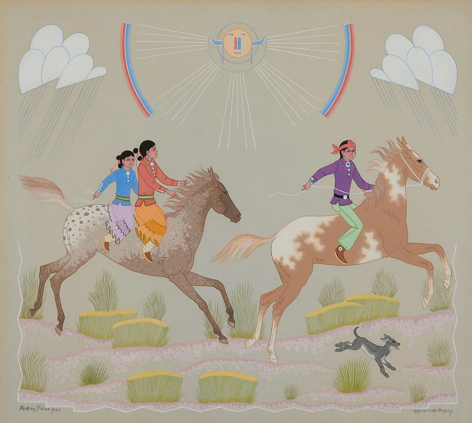Harrison Begay Figural Gouache on Paper Painting