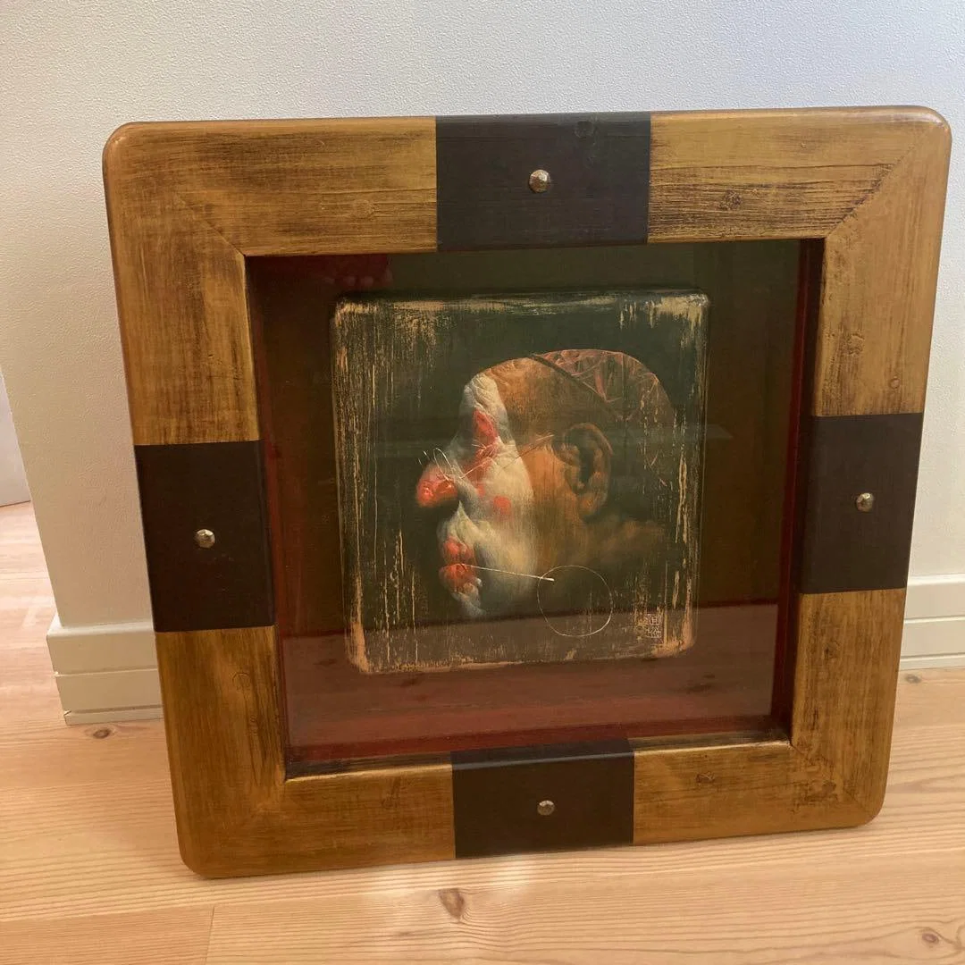 Hatanaka YU, "Fuki" (The Unrestrained), oil painting of a clown, with wooden frame.
