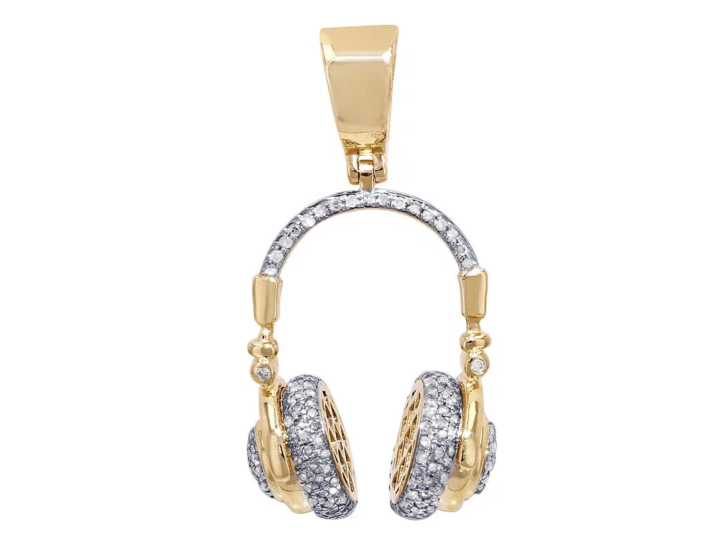 HEADPHONE REAL DIAMOND PENDANT 10K YELLOW GOLD