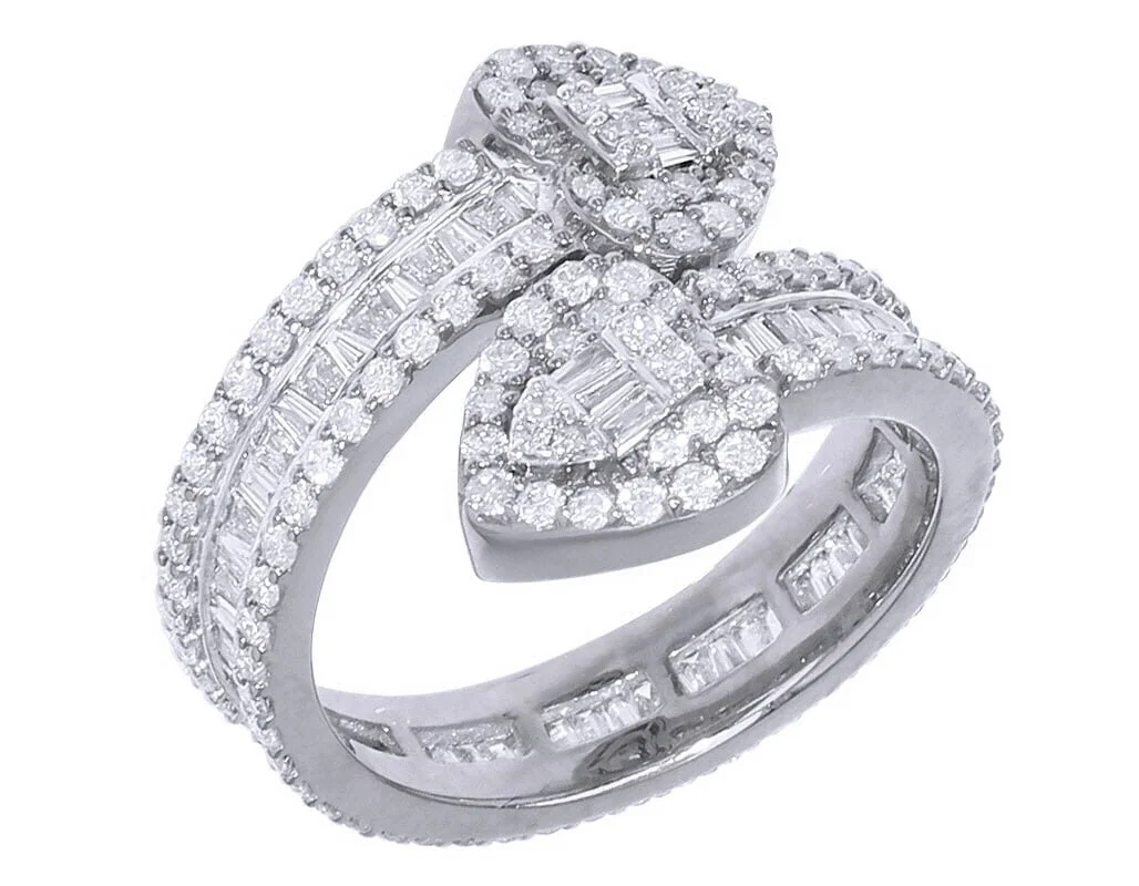 HEART-SHAPED BAGUETTE REAL DIAMOND 10K WHITE GOLD RING