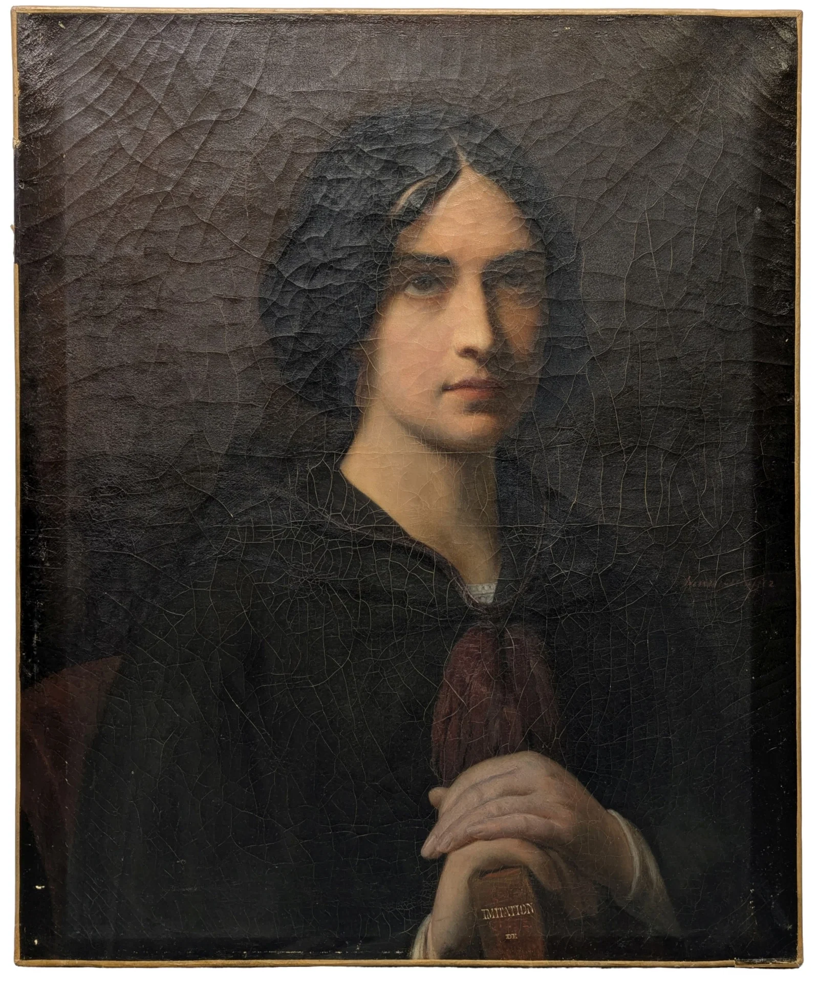 Henri Scheffer Dutch French Romantic Portrait of Beautiful Aristocratic Woman 19.75 x 24 Inch Oil