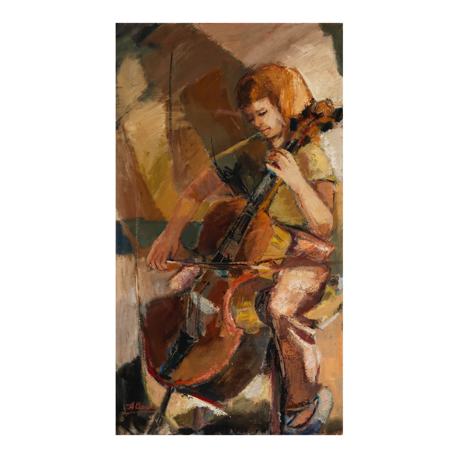 HENRIETTA BERK (1919-1990) Anne with Cello (The Artist's Daughter) 50 x 28 1/4 in. (Painted circ...