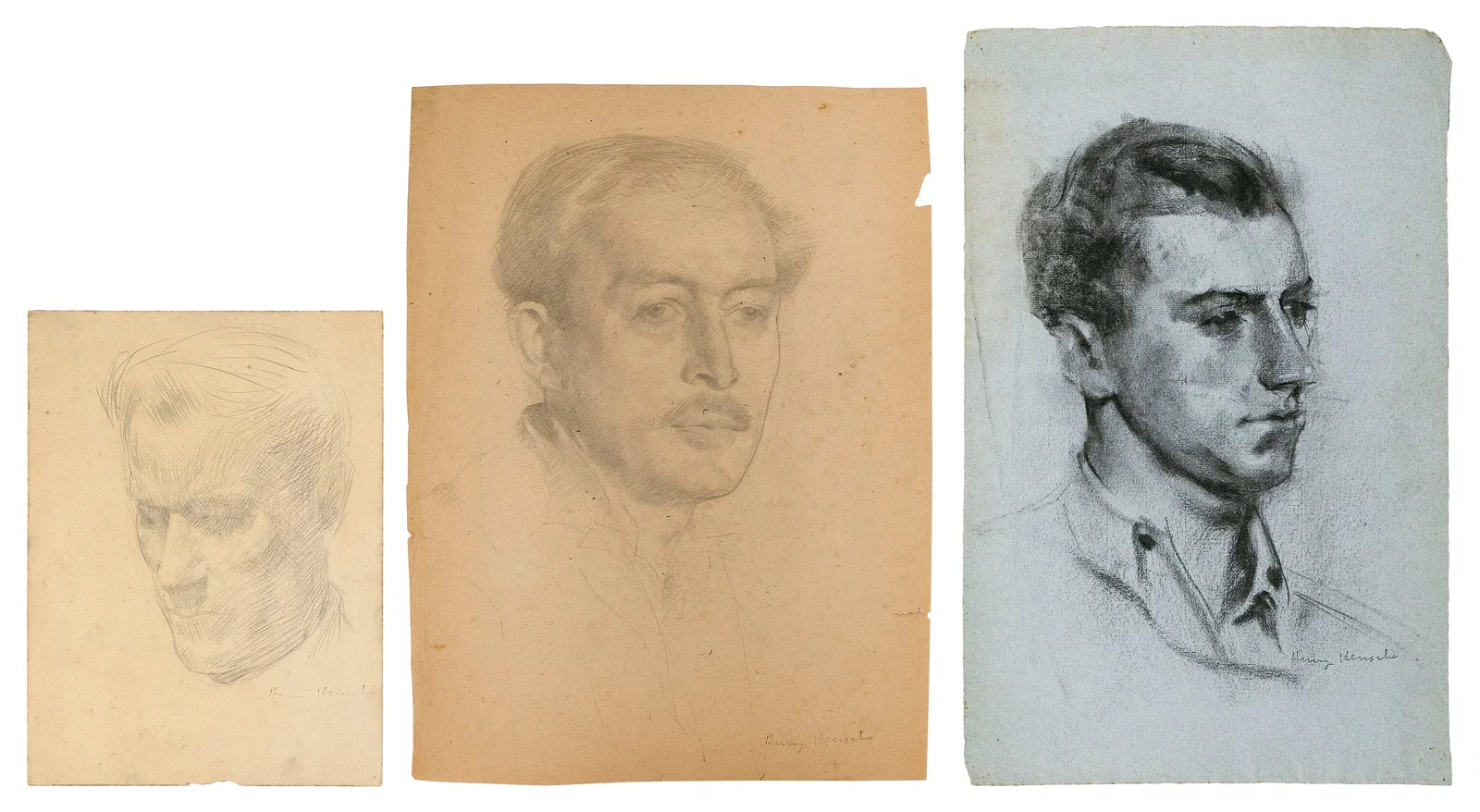 HENRY HENSCHE (Massachusetts/Louisiana/Germany, 1899-1992), Three male portrait sketches
