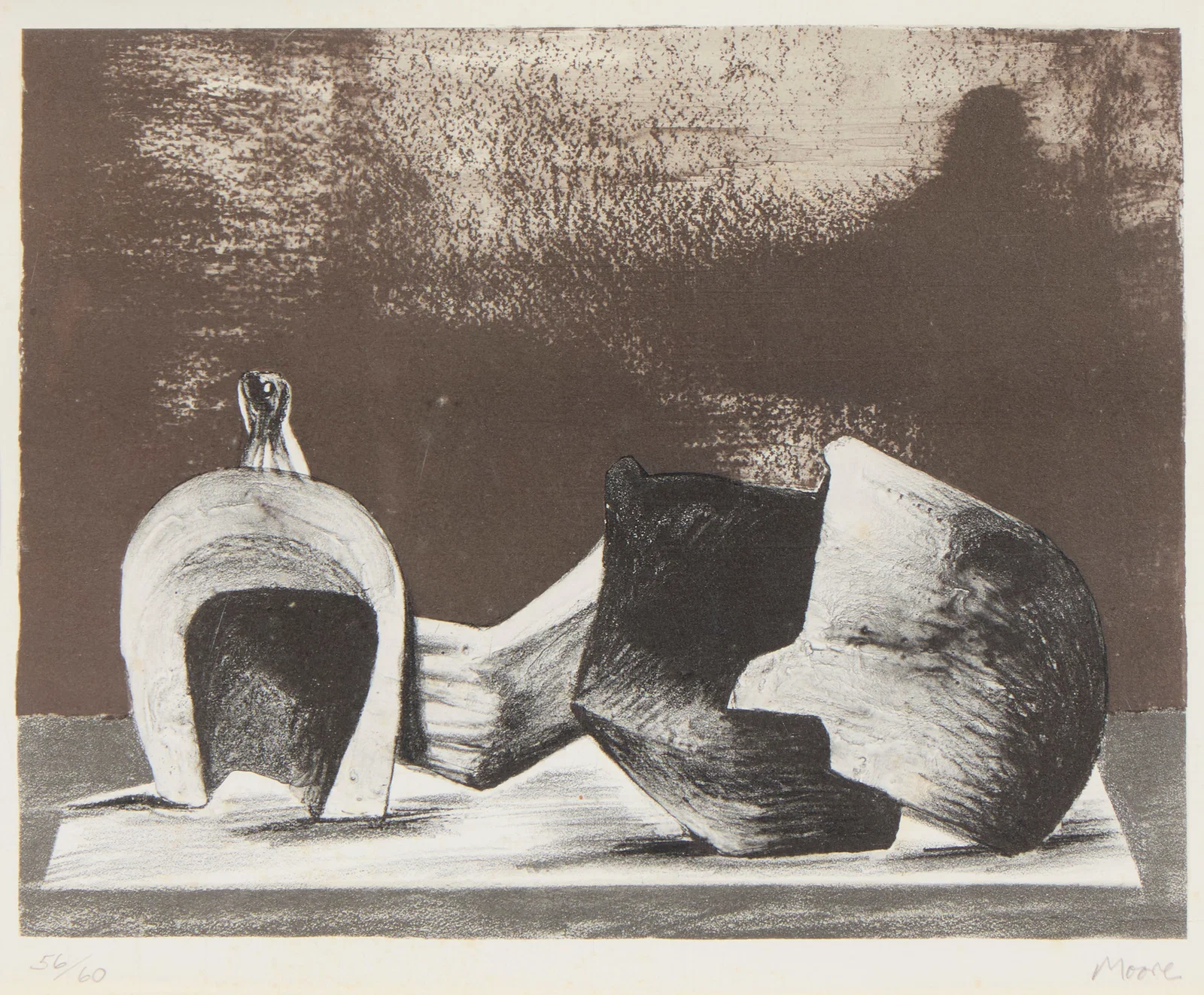 HENRY SPENCER MOORE, (English, 1898-1986), Reclining Figure Interior Setting, 1977, lithograph,