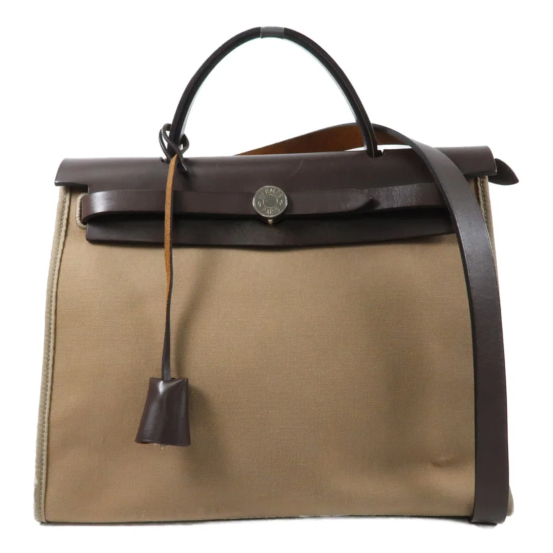 Herbag PM Shoulder Bag in Canvas and Calfskin with Palladium Hardware