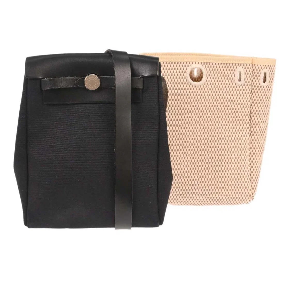 Herbag TPM 2 in 1 Small Shoulder Bag Black Canvas Leather with Crossbody Strap