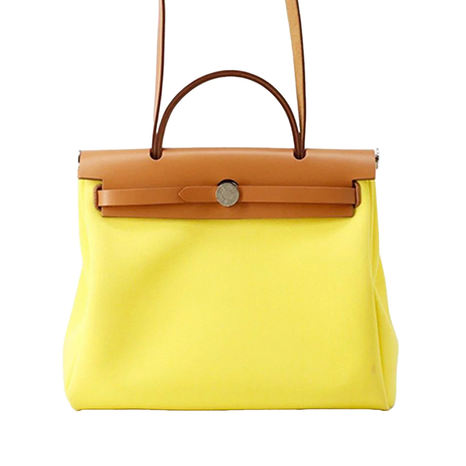 Herbag Zip 31 Yellow Canvas Shoulder Bag with Leather Trim by Hermes