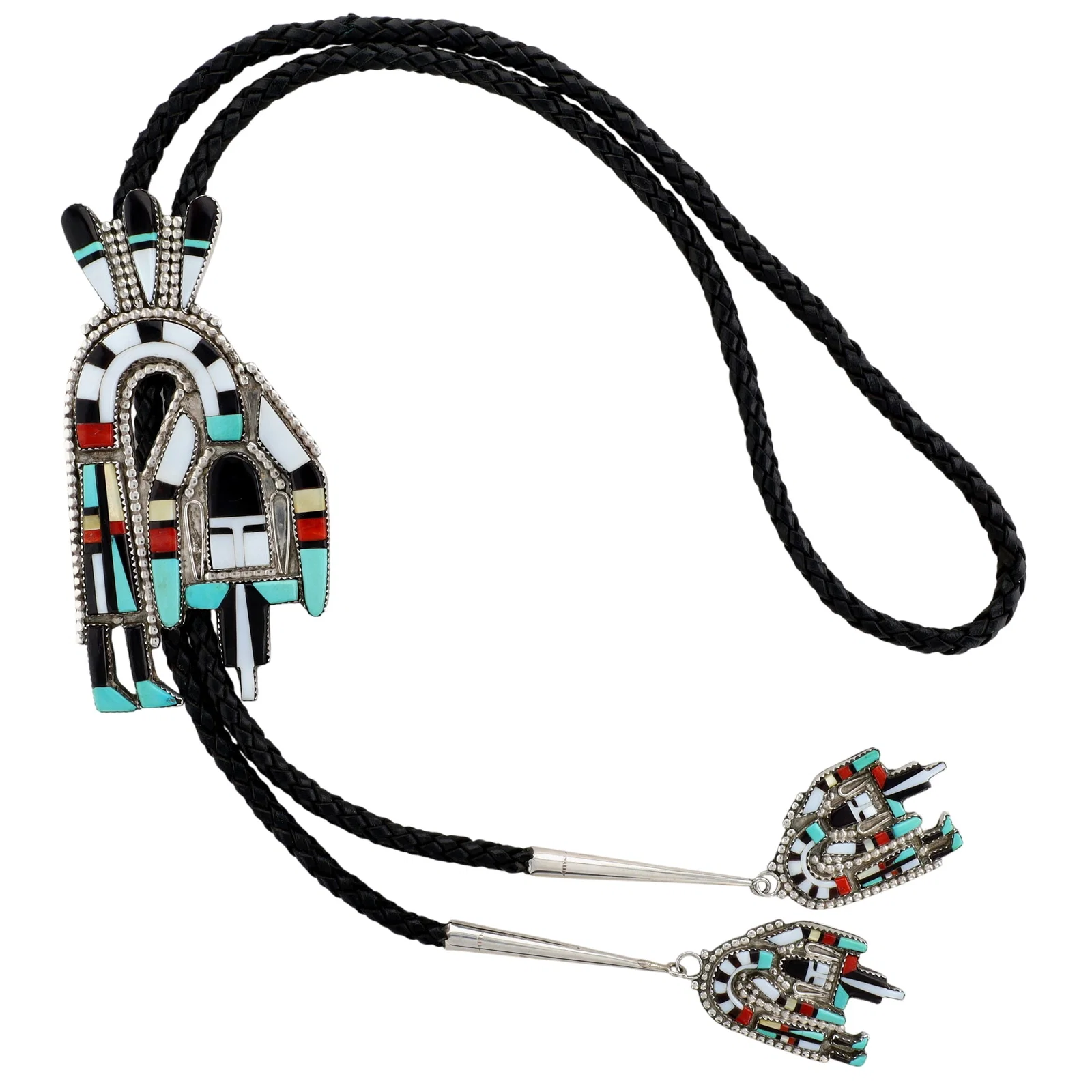 Herbert & Esther Cellicion Zuni Multistone Inlay Rainbow Man Bolo Tie