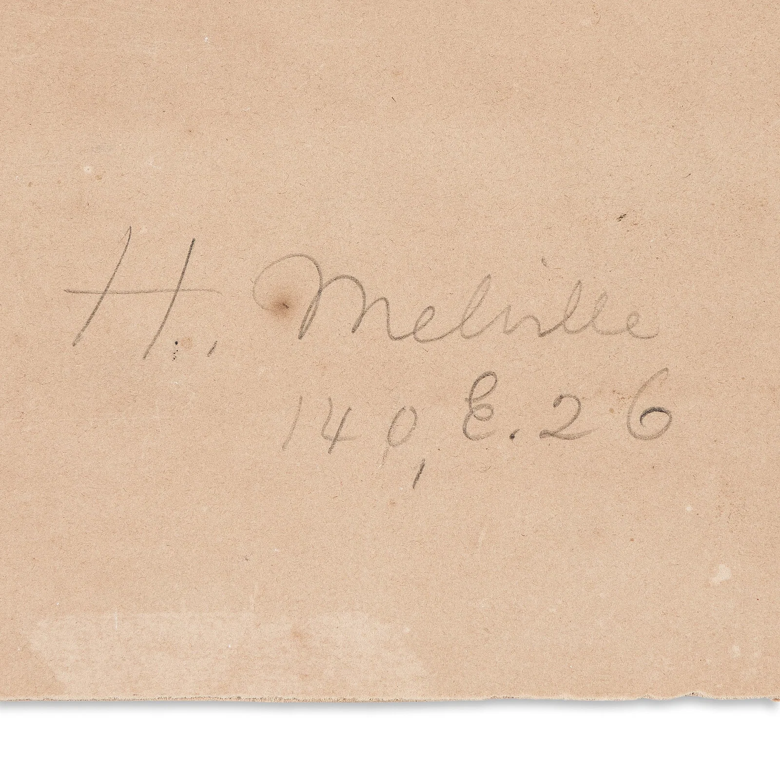 Herman Melville. Signature ("H. Melville / 140, E. 26"), in pencil, on verso of engraved fine art
