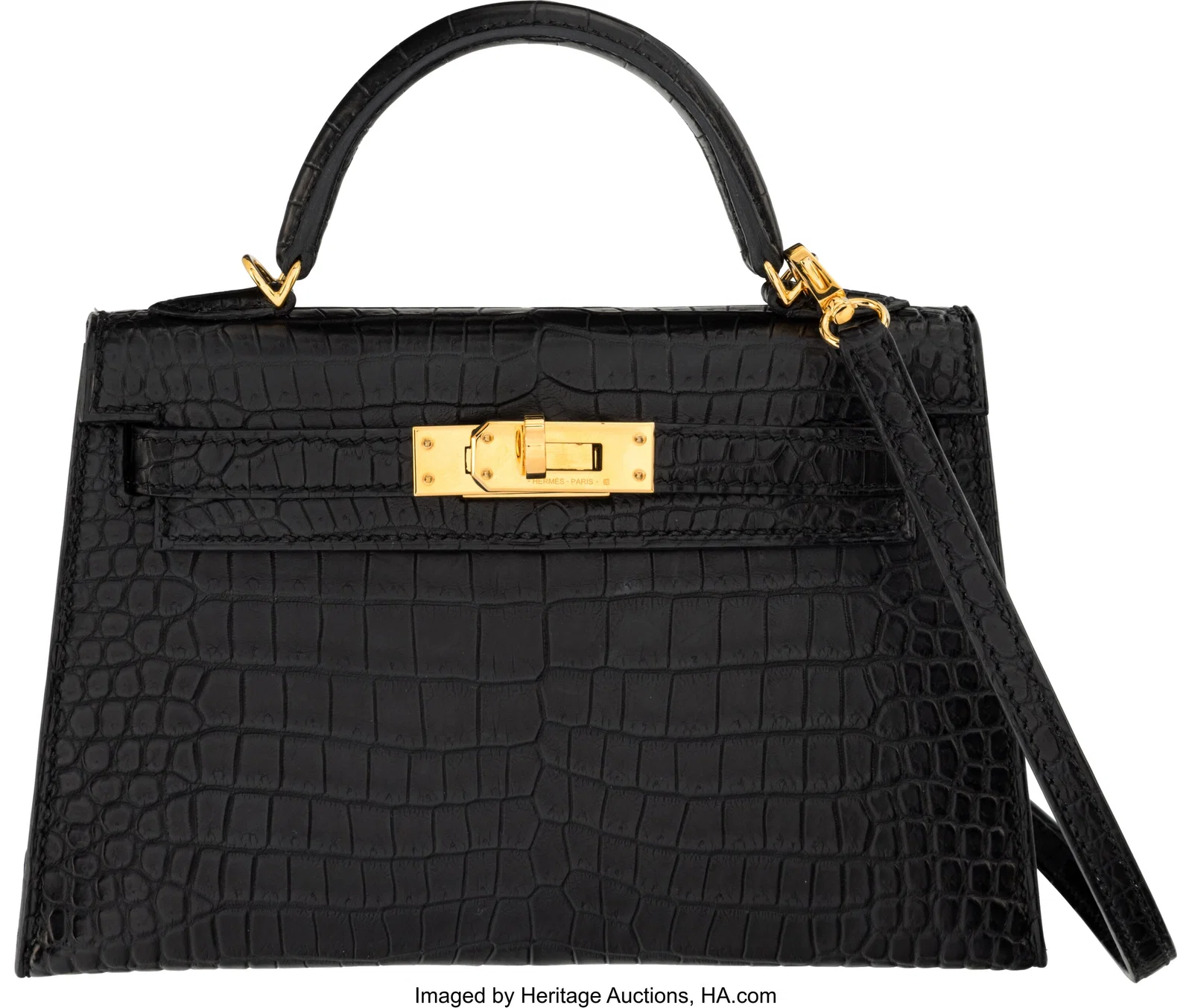 Hermès 20cm Matte Black Porosus Crocodile Mini