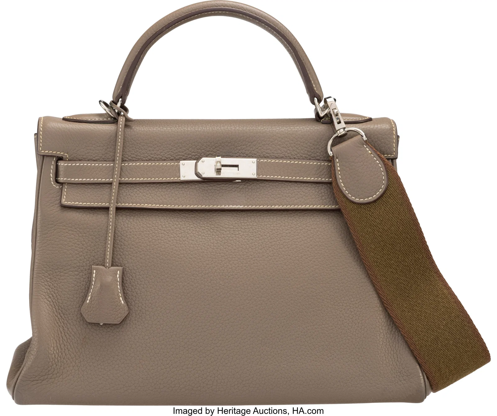 Hermès 32cm Etoupe Clemence Leather Kelly Retou