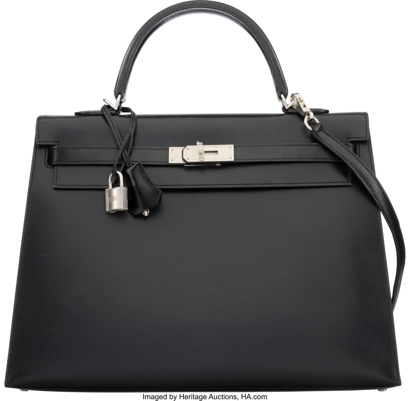 Hermès 35cm Black Box Calf Leather Kelly Sellie