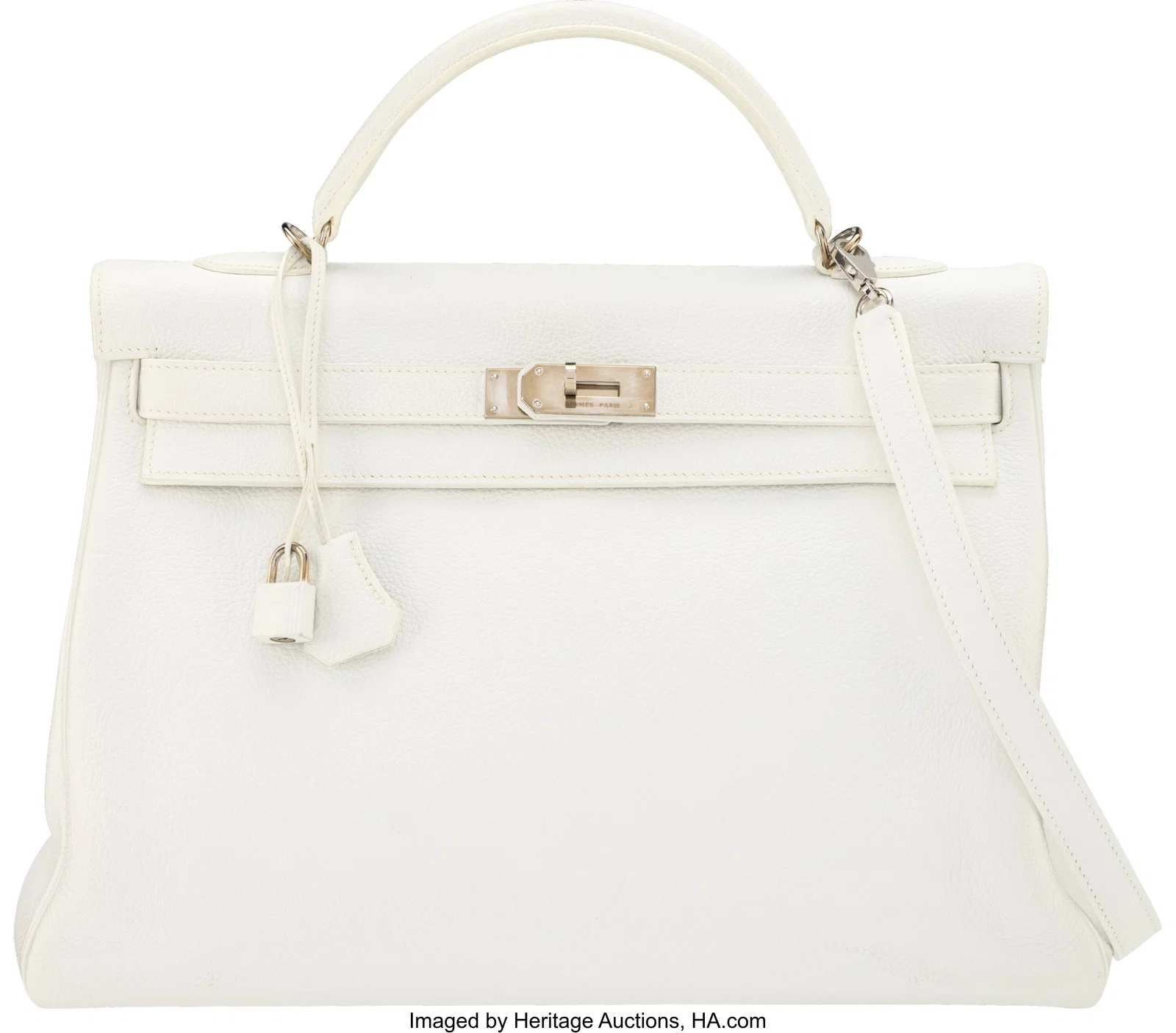 Hermès 40cm White Clemence Leather Kelly Retour