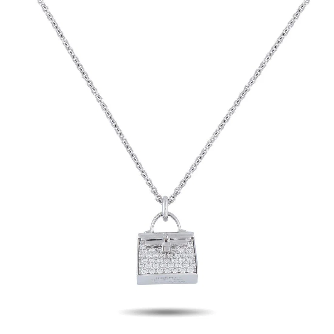 HERMES AMULETTES BIRKIN 18K WHITE GOLD DIAMOND PENDANT NECKLACE