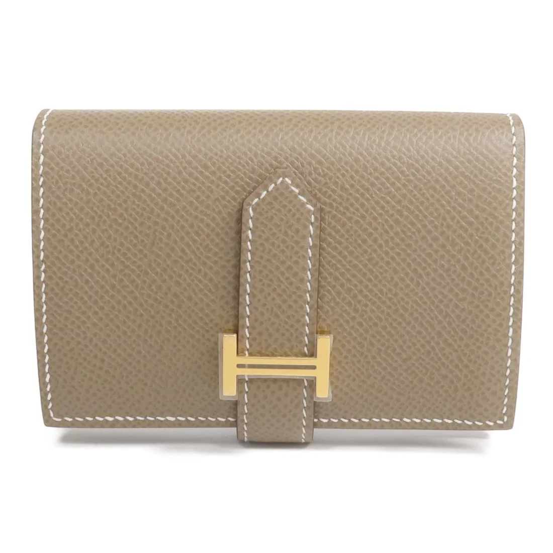 Hermes Bearn Mini Etoupe Epsom Leather Bi-Fold Wallet with Gold Hardware