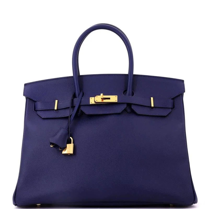 Hermes Birkin Handbag Blue Epsom with Gold Hardware 35