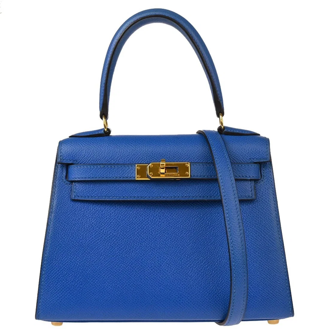 Hermes Blue Couchevel Mini Kelly 20 2way Handbag with Gold Hardware