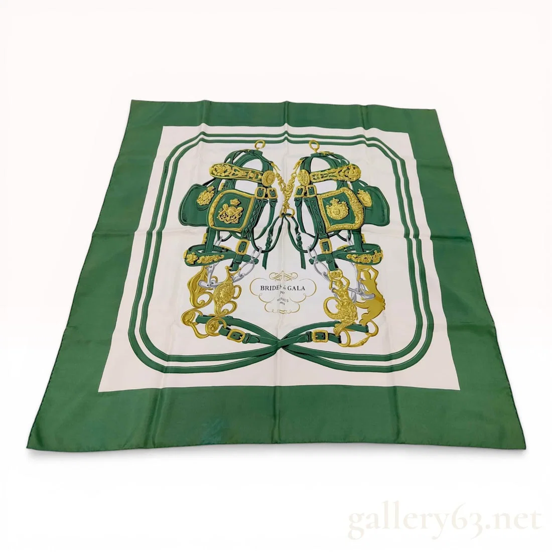 Hermes Brides de Gala Silk Scarf in Forest Green and Cream