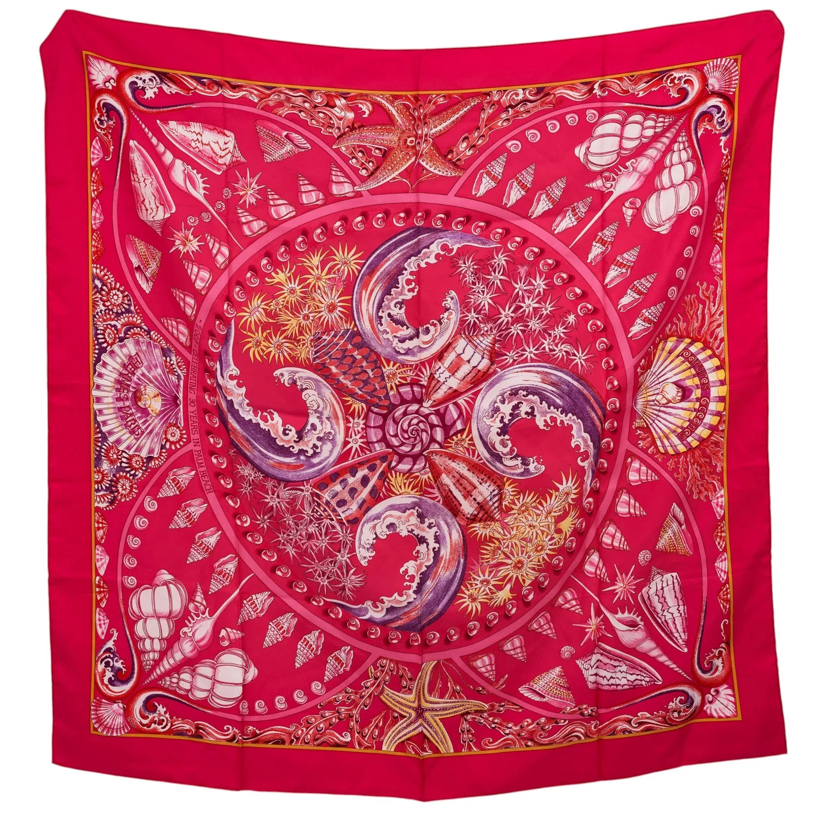 Hermes Carre 90 "Parures Oceanes" Pink Silk Scarf