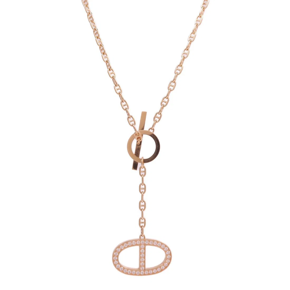 Hermes Chaine d'Ancre Contour Large 18K Rose Gold Diamond Pendant Necklace