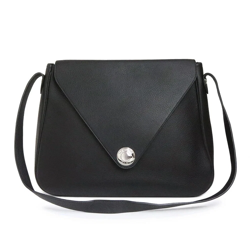 HERMES CHRISTINE SHOULDER BAG LEATHER BLACK ?Z STAMP