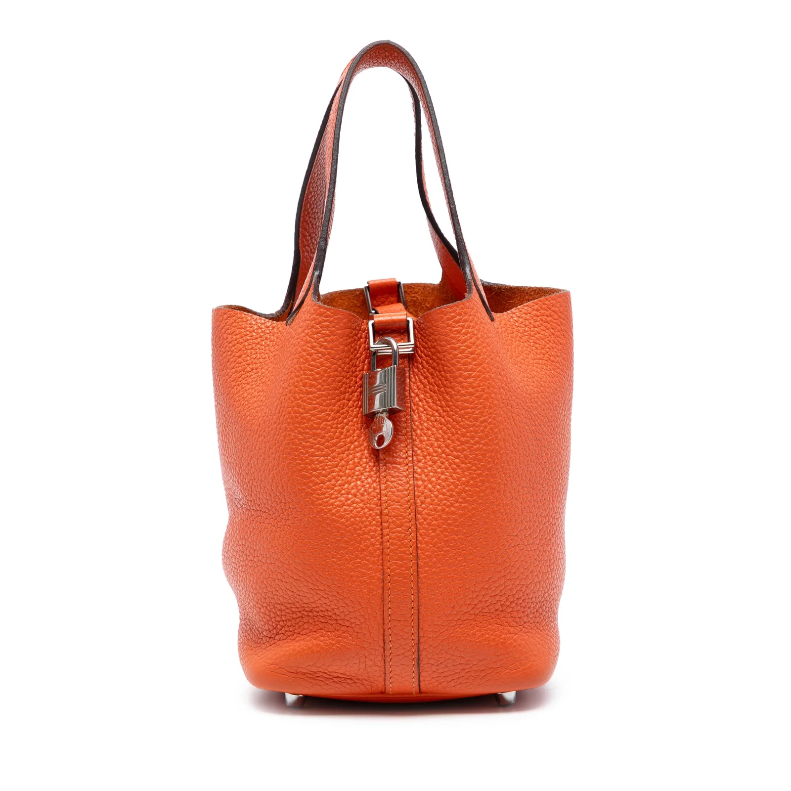 Hermes Clemence Picotin Lock 18 Leather Bag in Feu Orange