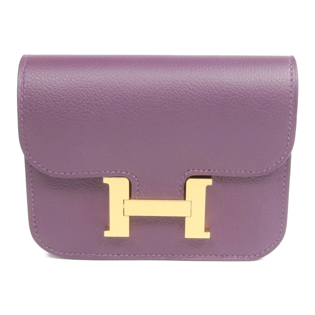 Hermes Constance Slim Purple Evercolor Leather Bifold Wallet with Gold Hardware