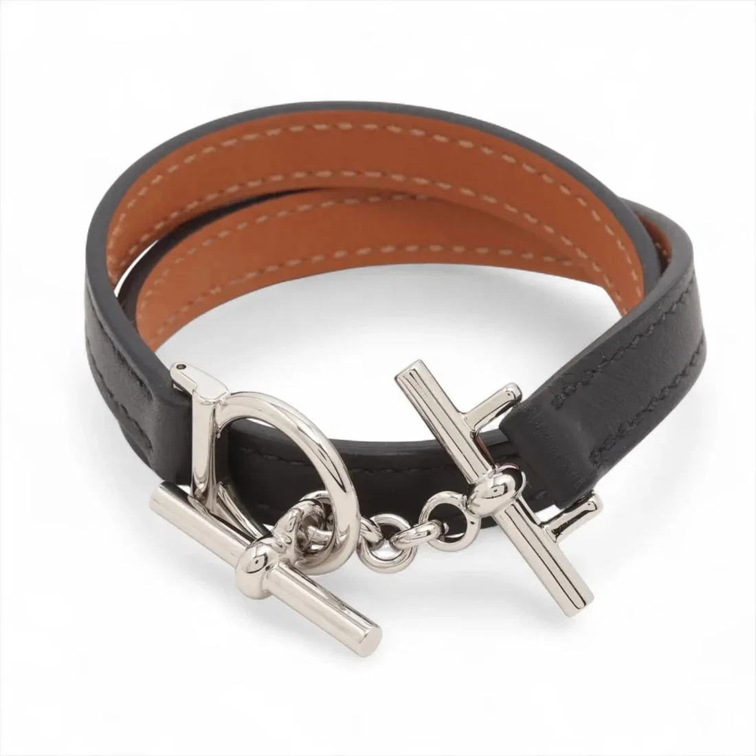 HERMES CROISIER K STAMP: BRACELET T2 LEATHER BLACK