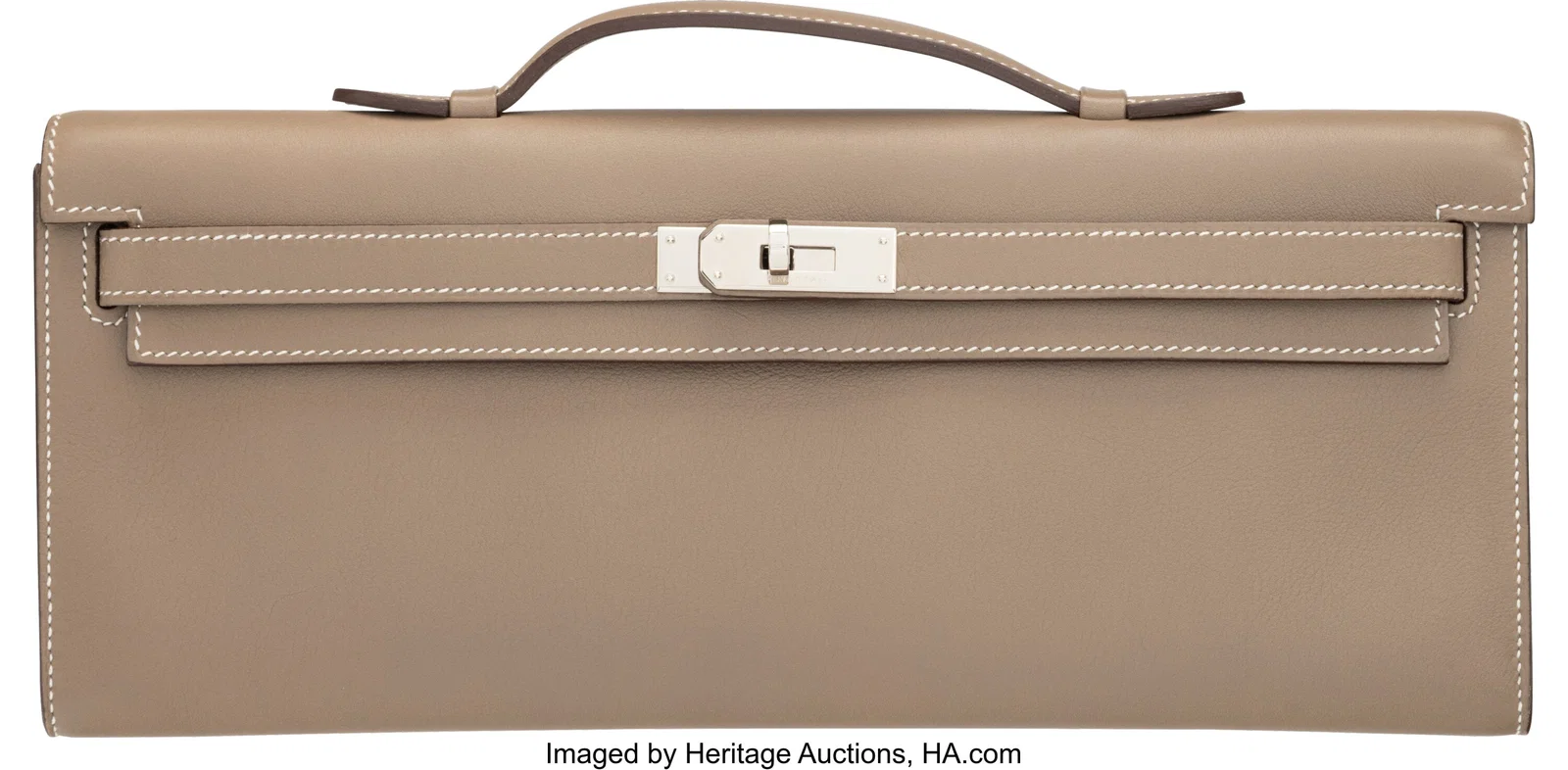 Hermès Etoupe Swift Leather Kelly Cut Clutch wi