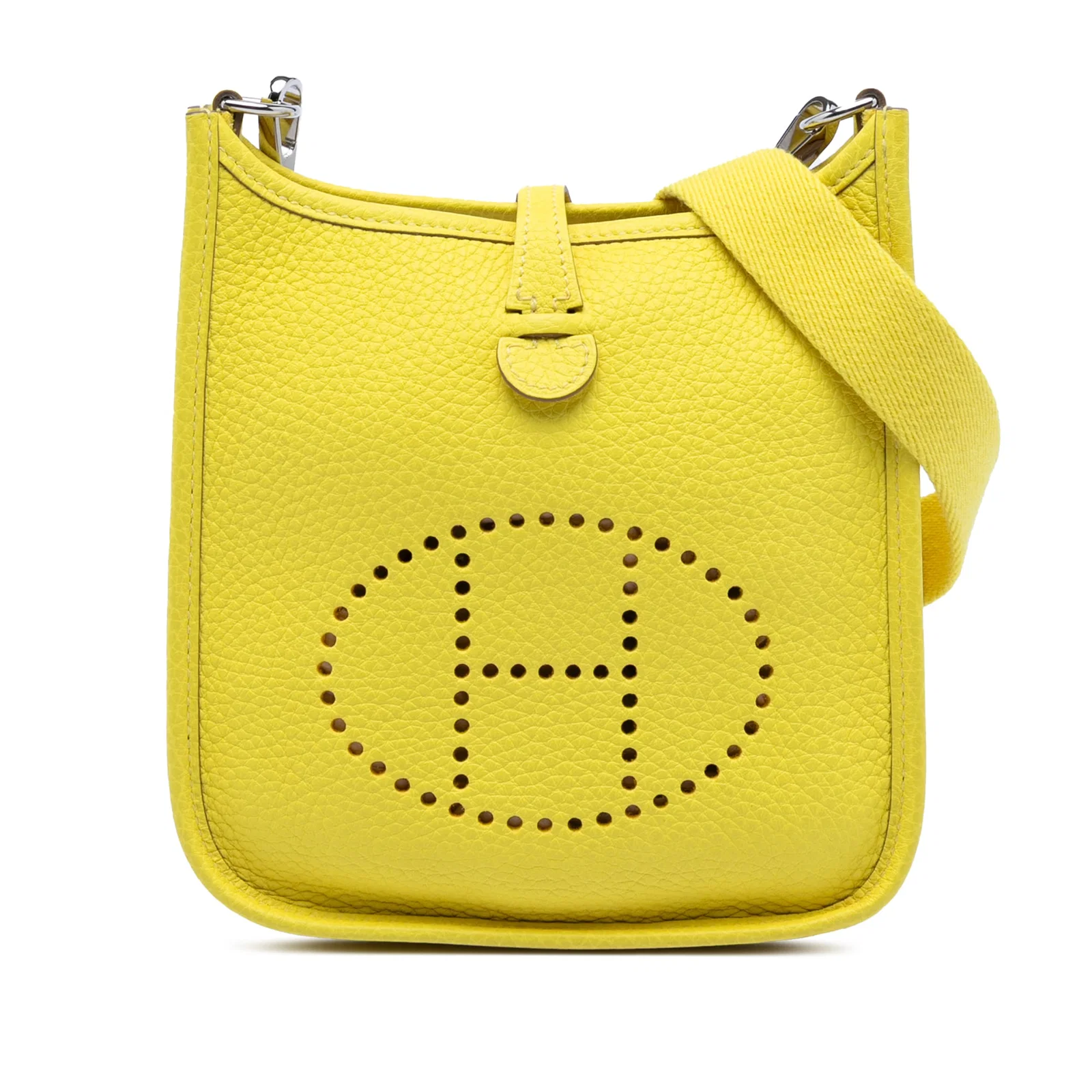 Hermes Evelyne TPM Lime Clemence Leather Bag with Canvas Strap