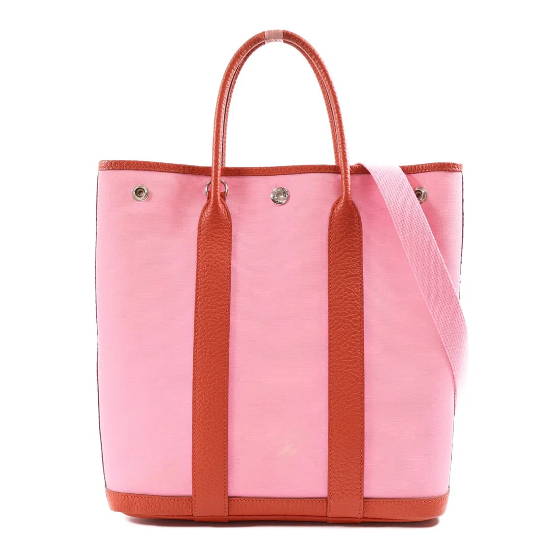 HERMES Garden File PM 2 Way Shoulder Bag Canvas Pink Red