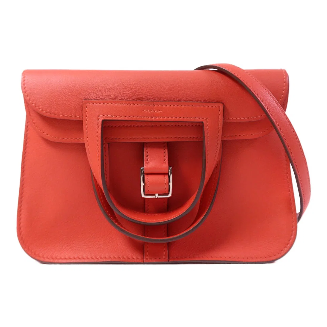 Hermes Halzan Mini Red Swift Leather Shoulder Bag Palladium Hardware