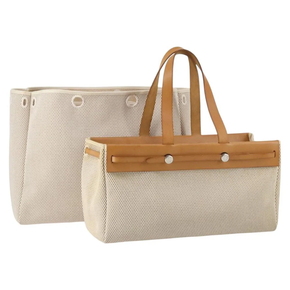 HERMES Her Bag Cabus GM Beige Canvas Tote Made in France