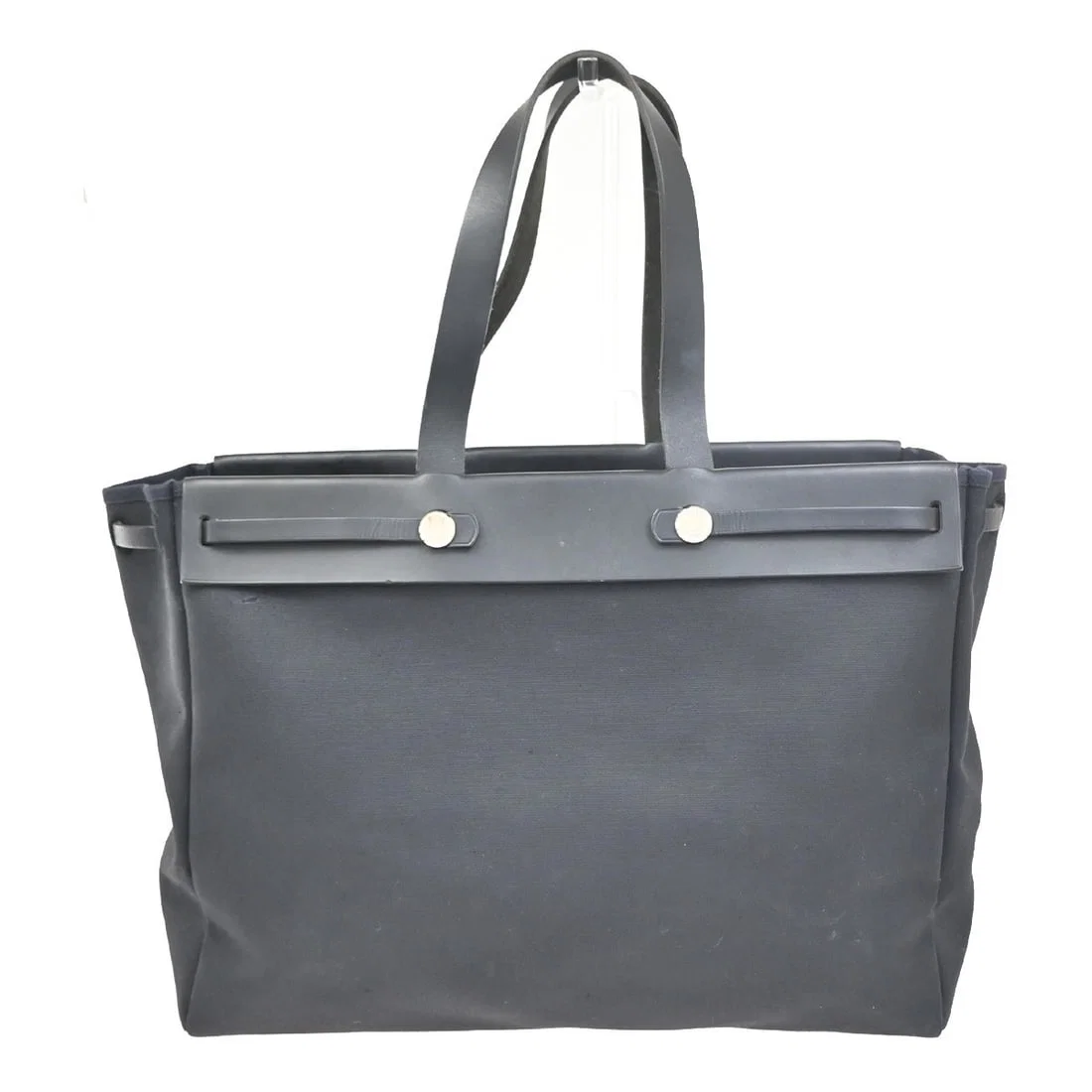 Hermes Herbag Cabas Black Canvas and Leather Tote Bag