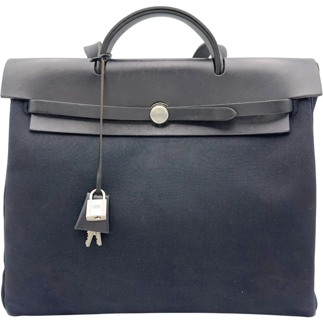 HERMES HERBAGMM STAMP BLACK SHW TOILE/LEATHER SHOULDER BAG