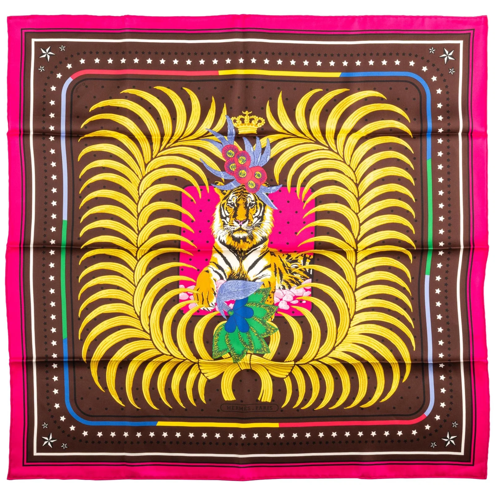 Hermes Imperial Tiger Limited Edition Brown Silk Scarf 25.5 in