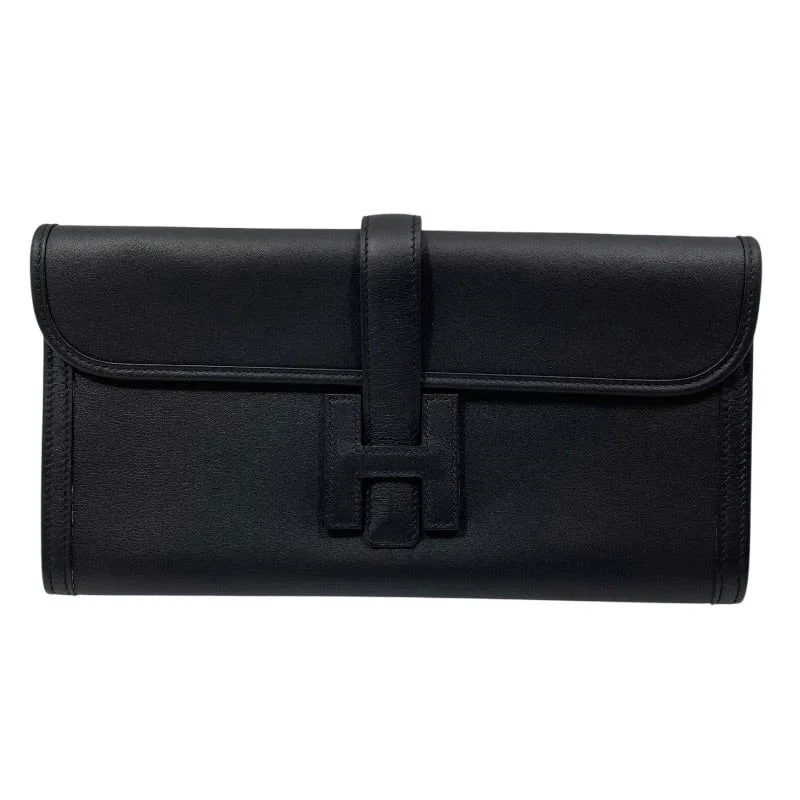 HERMES JIGE ELAN 29 A STAMP BLACK CLUTCH BAG