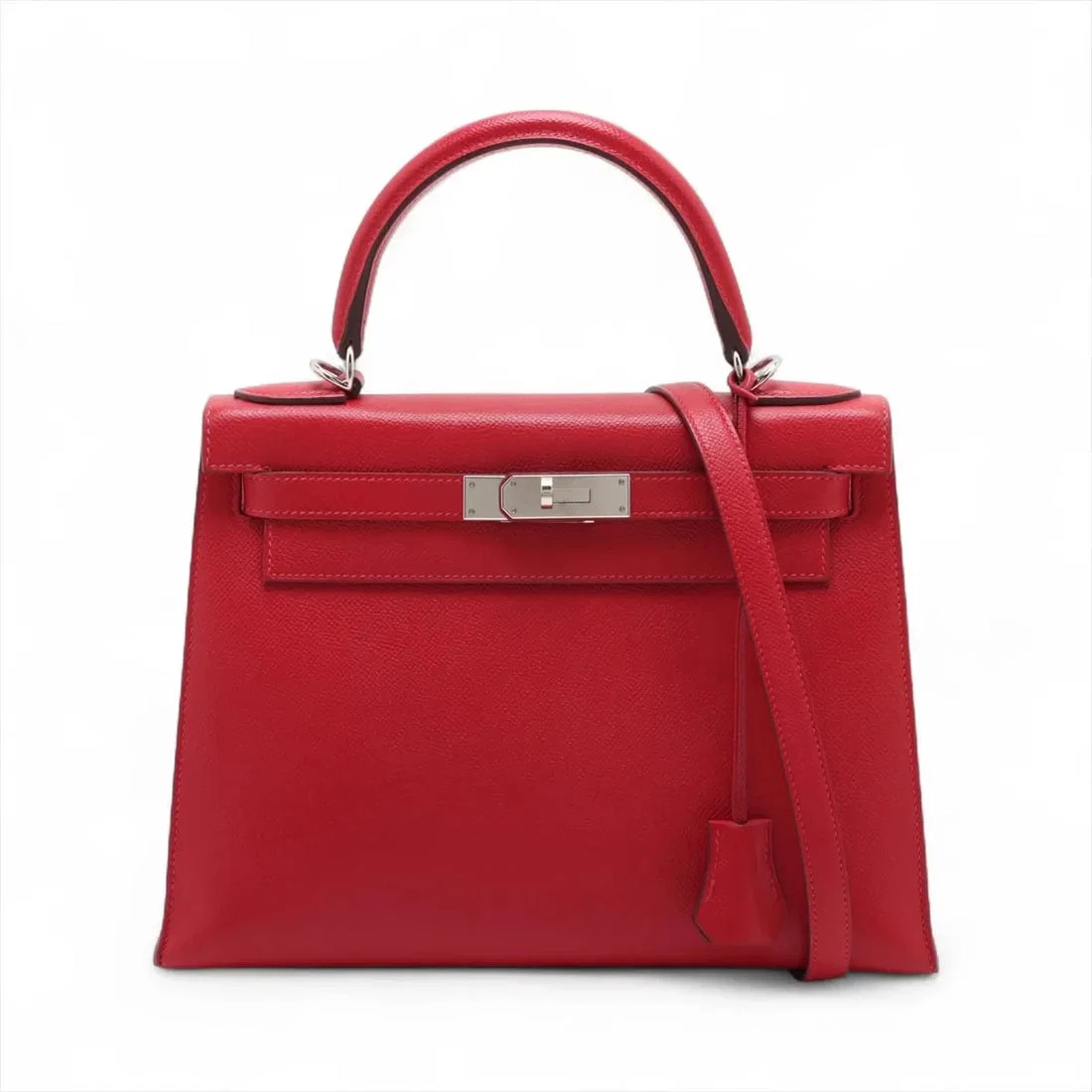 HERMES KELLY 28 SERIE VEAU EPSOM ROUGE CASAQUE SILVER