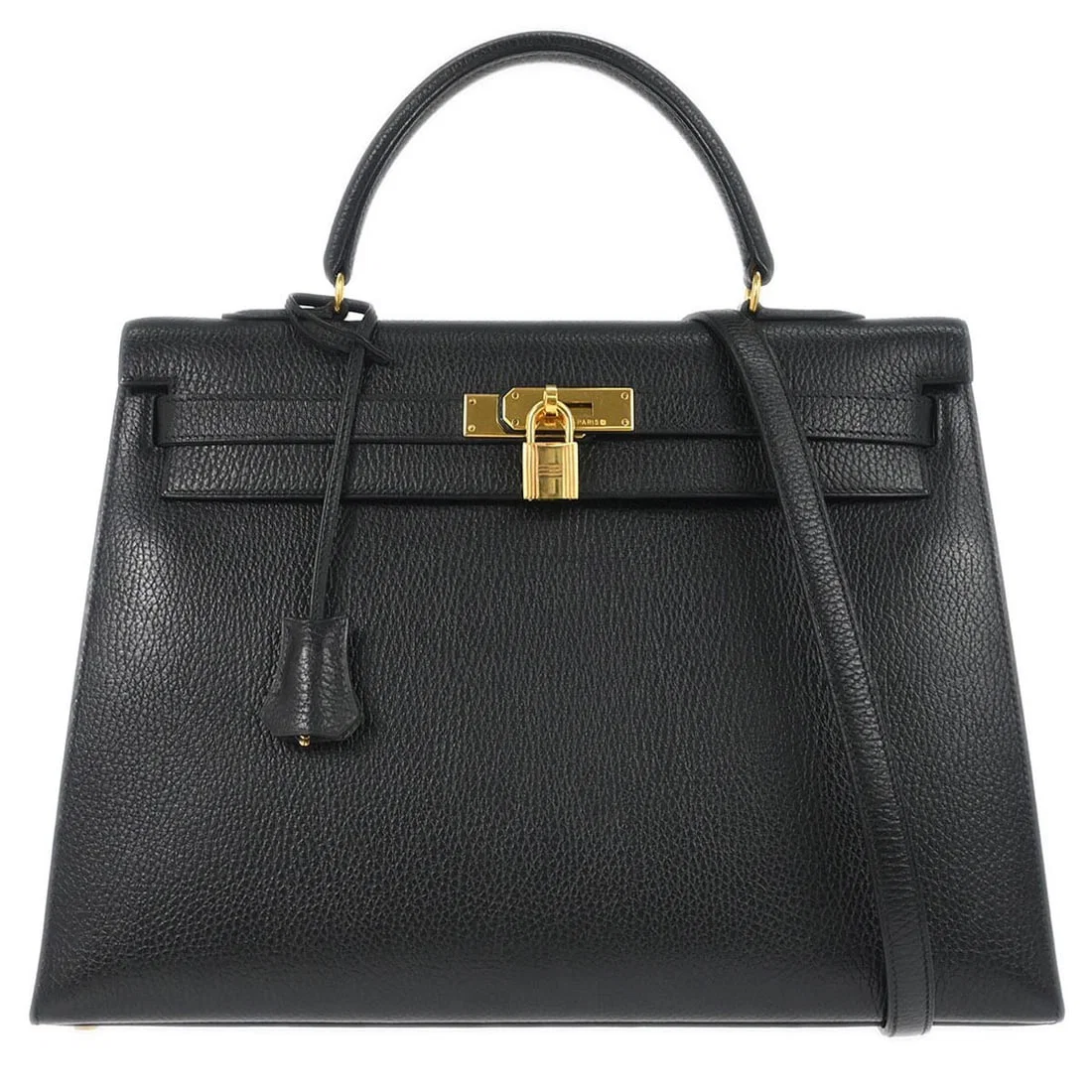 Hermes Kelly 35 Black Ardennes Leather Sellier Two Way Top Handle Bag