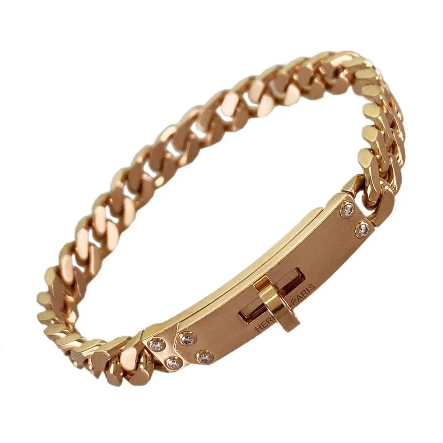HERMES KELLY GRUMET SH ROSE GOLD DIAMOND BRACELET