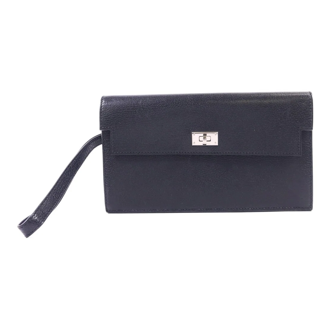 HERMES Kelly Pocket Long Bifold Wallet Black Chevre Leather