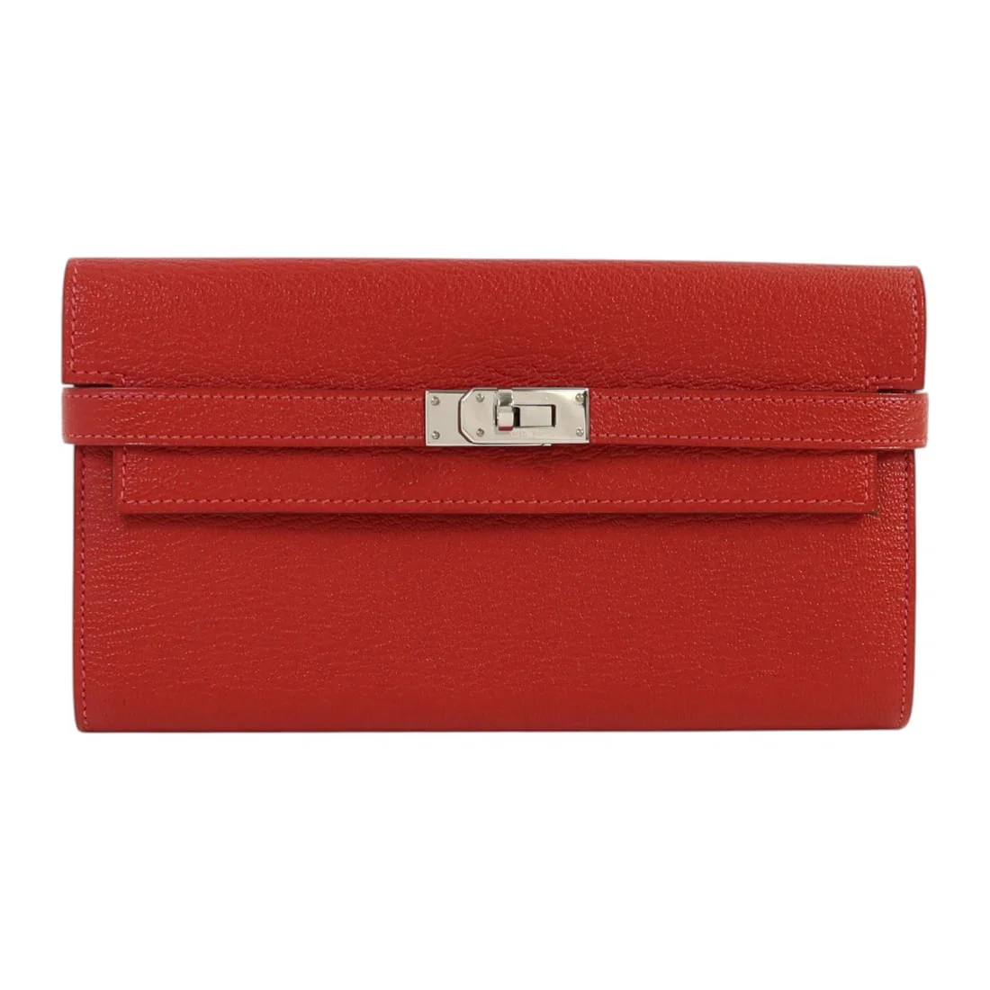 Hermes Kelly Wallet Red Chevre Leather Palladium Hardware Bifold Purse