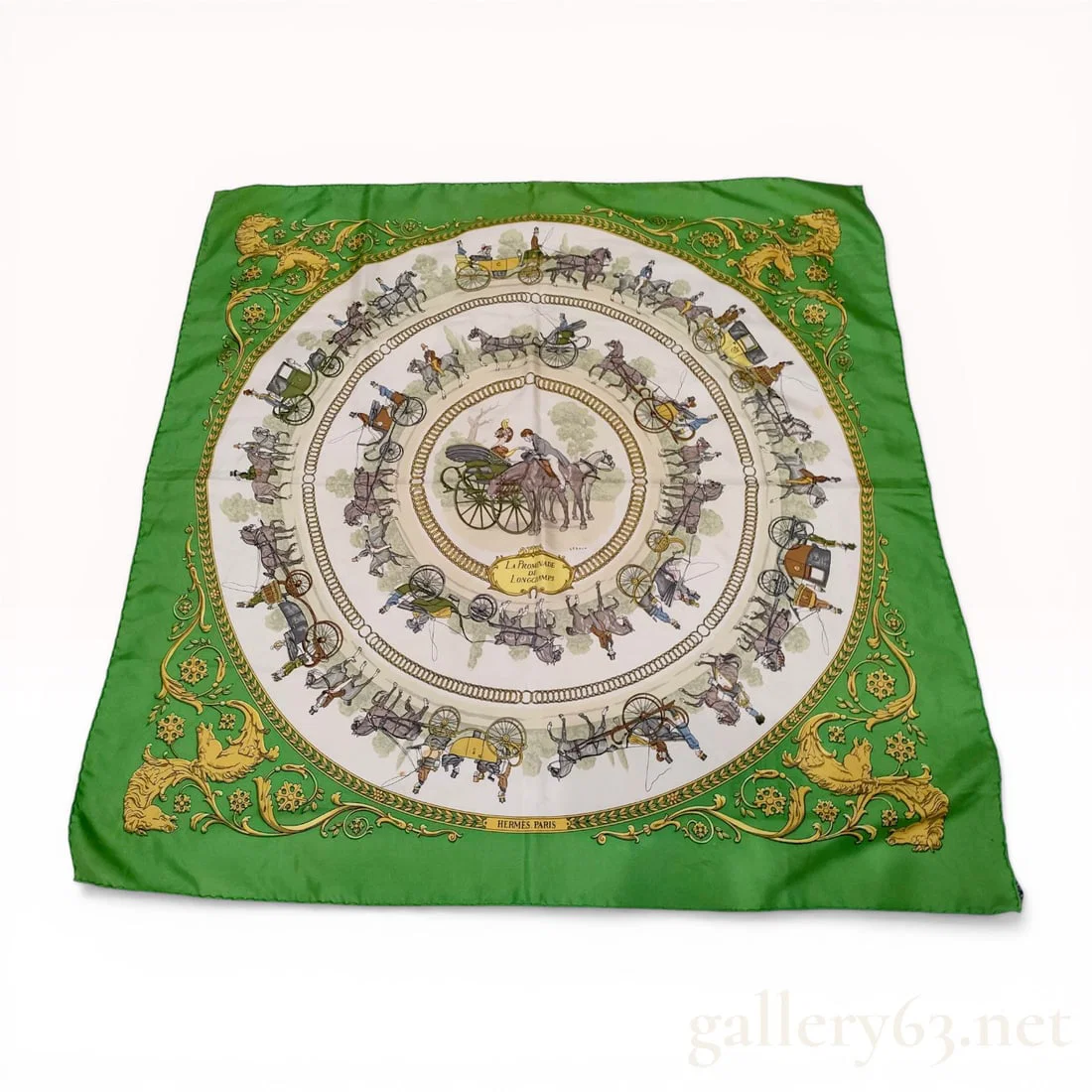Hermes La Promenade de Longchamps Silk Carre 90 Scarf by Philippe Ledoux