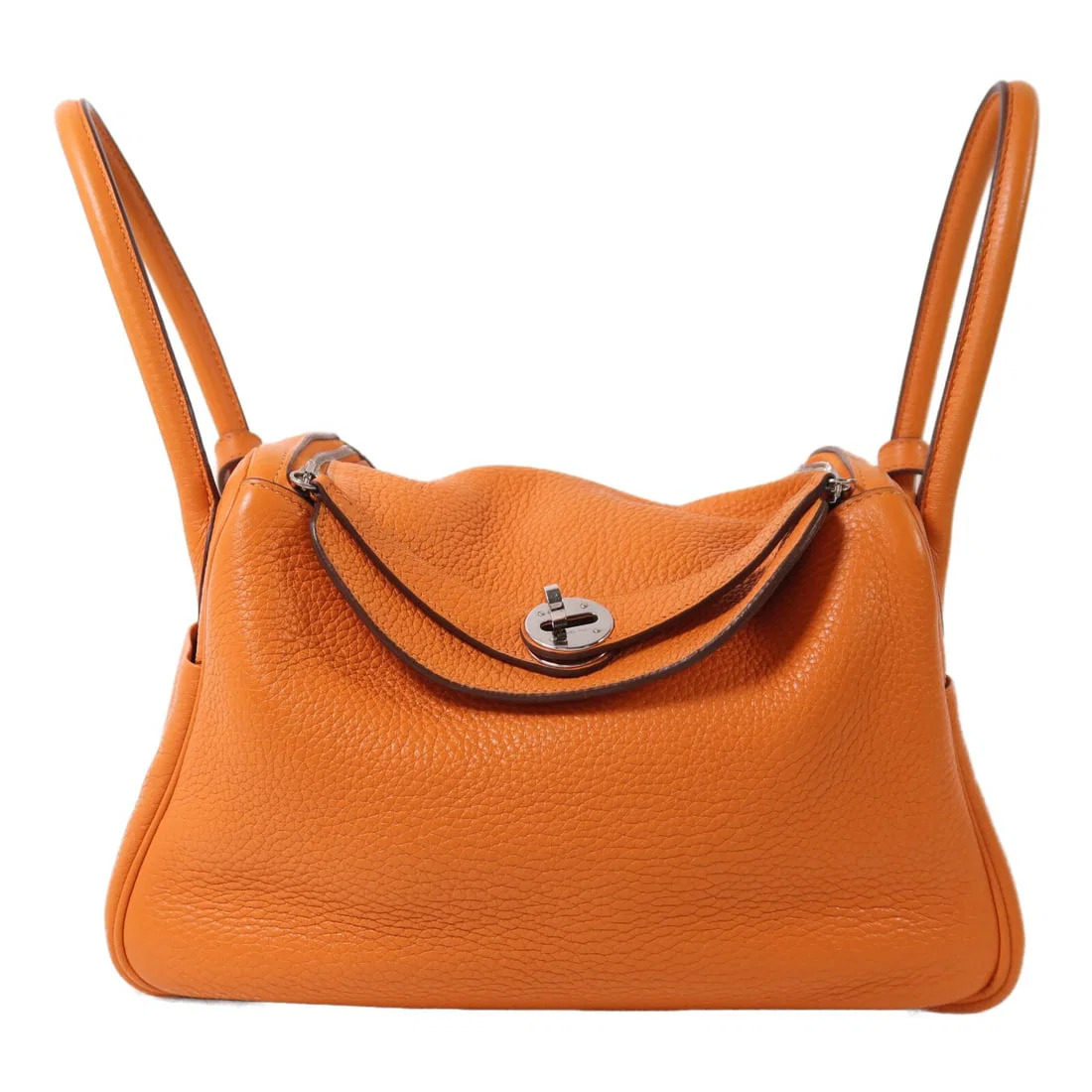 Hermes Lindy 26 Orange Taurillon Clemence Leather Shoulder Bag Palladium Hardware
