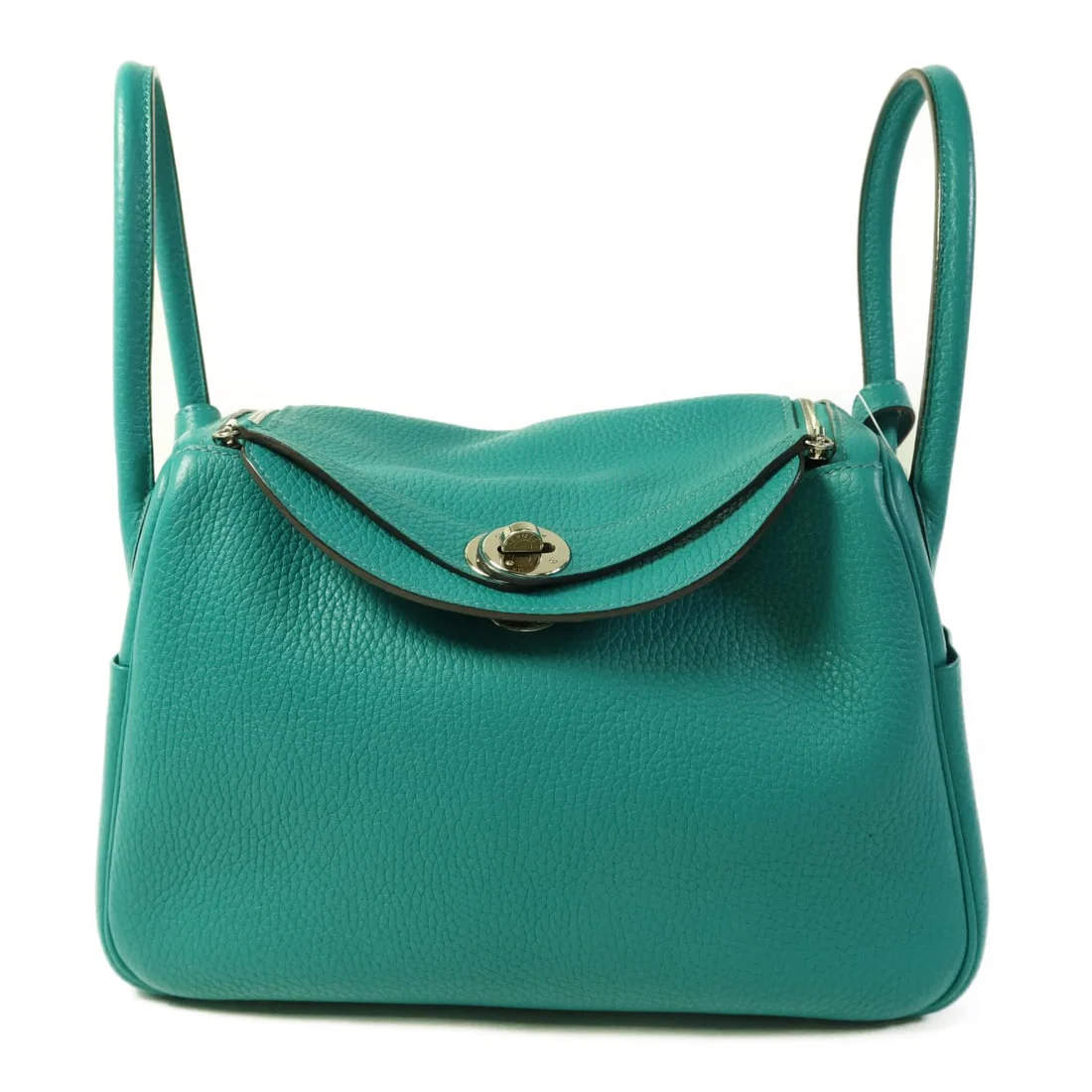 HERMES Lindy 26 Shoulder Bag Clemence Leather Bleu Paon PHW