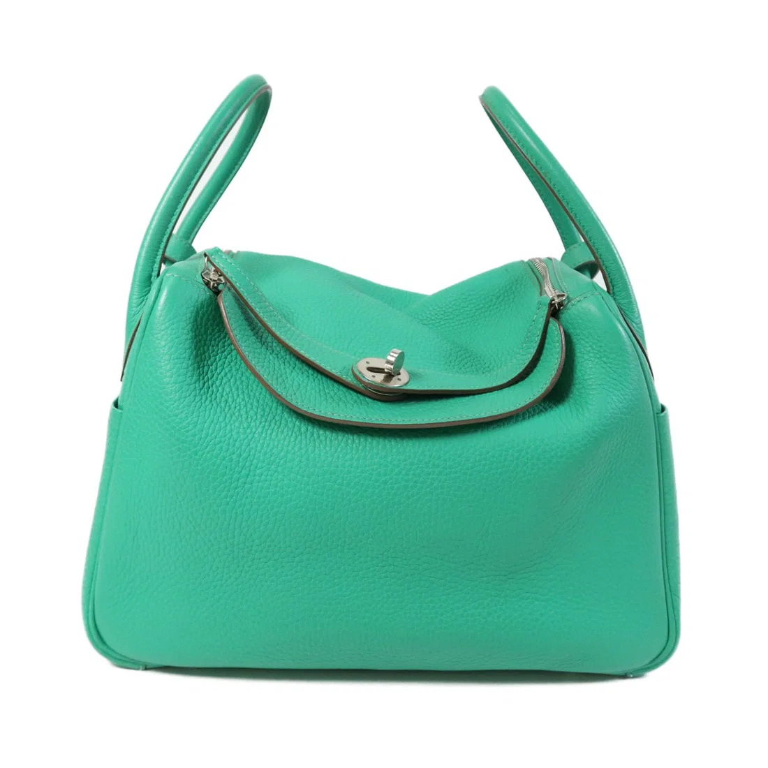 Hermes Lindy 30 Green Clemence Leather Shoulder Bag with Palladium Hardware